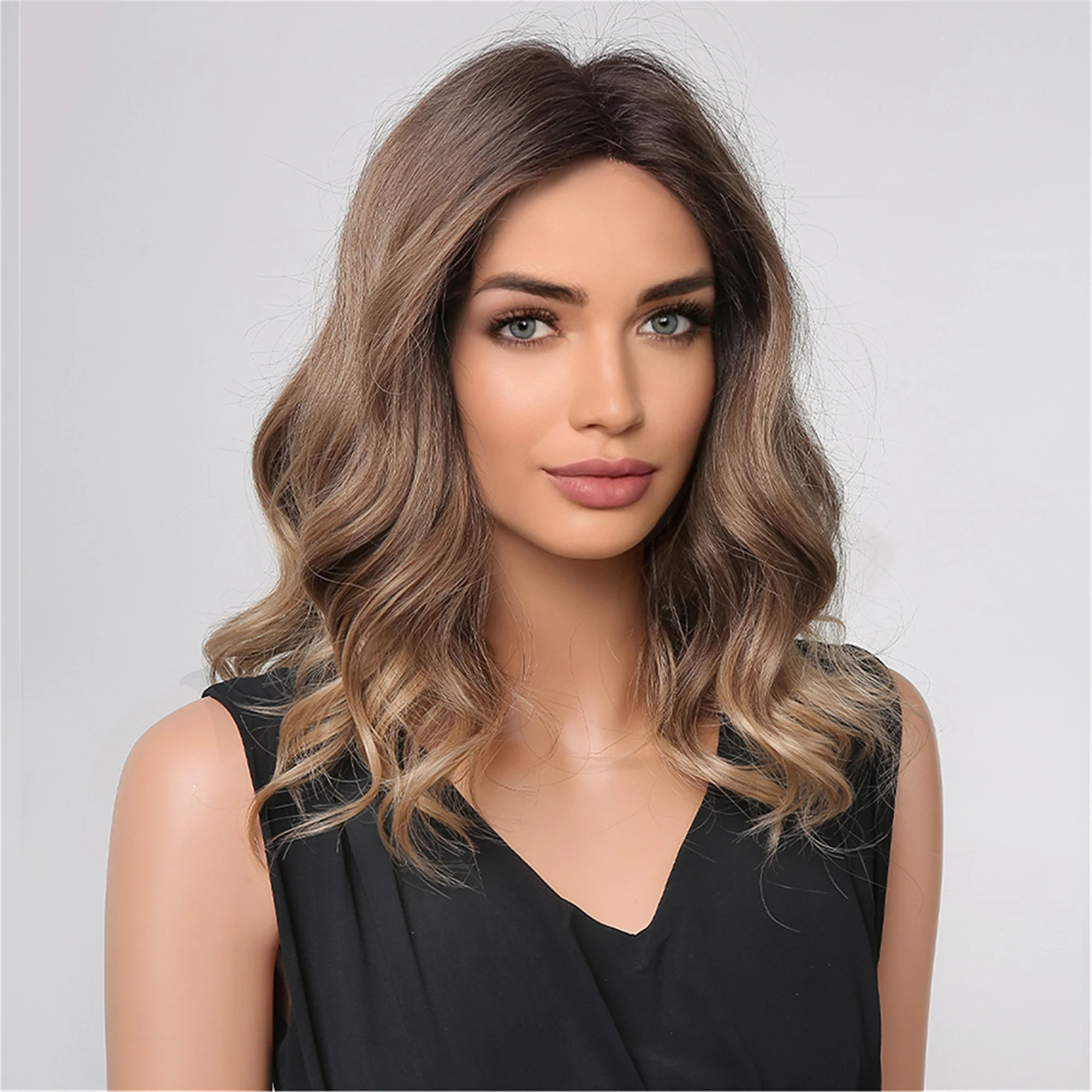 HENRY MARGU Ombre Chestnut Brown Bob Synthetic Wig Medium Long Wavy Wigs For Women Cosplay Party Natural Heat Resistant Hair Wig