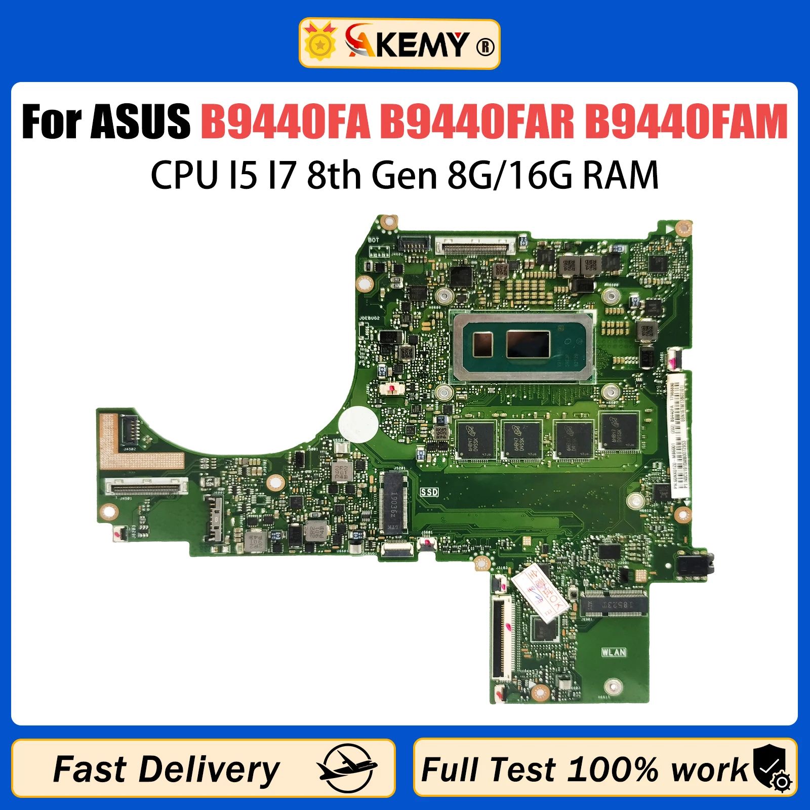 

AKEMY B9440FA For ASUS B9440 B9440FAV B9440FA B9440FAR B9440FAM B9440UA Laptop Motherboard with CPU I5 I7 8th Gen 8G/16G RAM