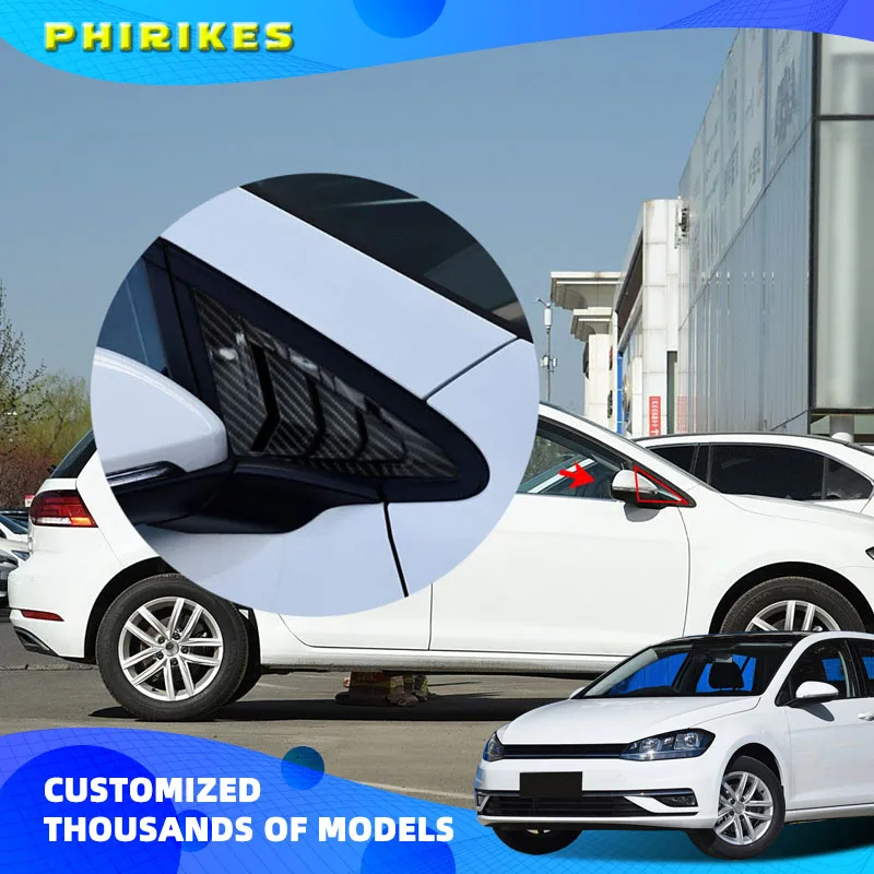 For VW Golf 7 MK7 MK7.5 2013~2019 Car Front Triangle Window Louver Side Shutter Blind Shades Cover Trim Sticker Vent Carbon Auto