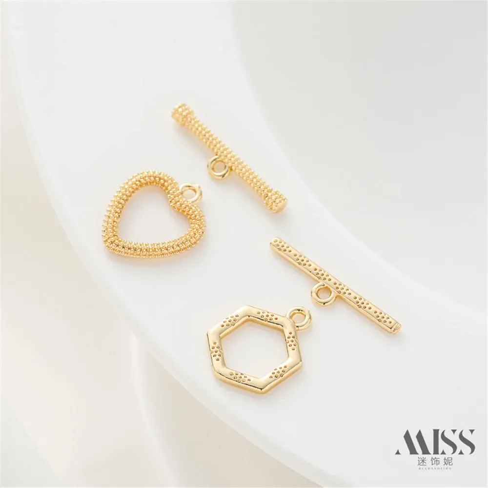 

14k Gold Hexagonal Pattern OT Buckle Sand Gold Rough Pattern Love Tail Buckle DIY Connection Buckle Jewelry Handmade Accessories