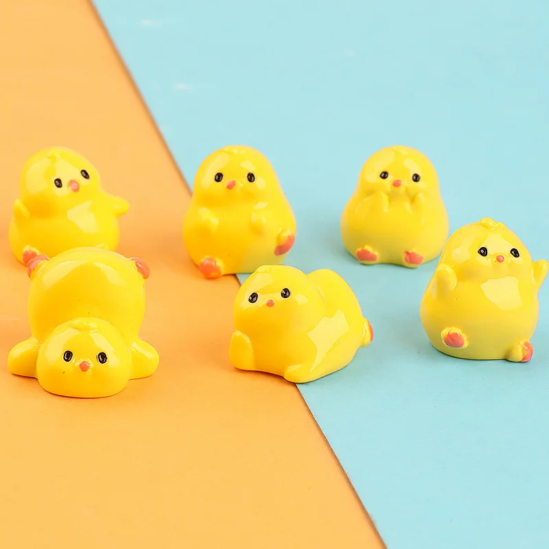 2Pcs Cute Cartoon Mini Yellow Chicken Crafts DIY Home Decoration Kawaii Miniatures Figurines Desktop Small Ornament Kids Gifts