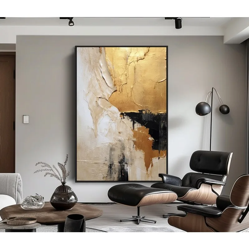 

Gold, White, Gray And Black, 100% Hand Painted, Textured Painting, Acrylic Abstract Oil Painting, Wall Decor Living Room