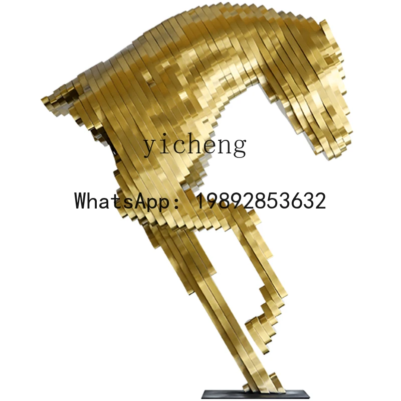 

FF stainless steel horse head sculpture large floor-to-ceiling ornament villa sales office soft decorative art