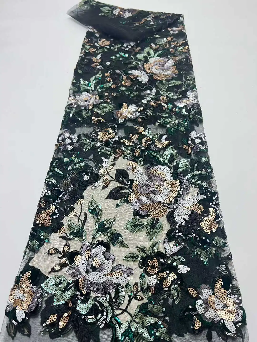 

2025 High-quality African Nigerian Elegant 3D Embroidered Fabric French Tulle Lace Fabric With Sequin For Party Wedding