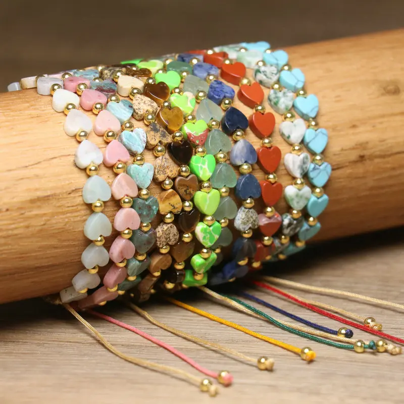 1 PC Dainty Women and men Natural Jasper Beaded Bracelet Gemstone Healing Crystal Heart Sea Sediment Bracelet for Gift Occasions