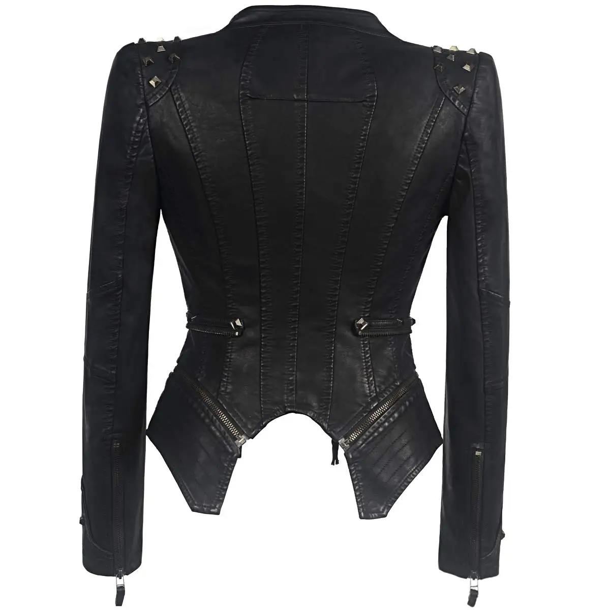 Neue Herbst Frauen Pu Faux Leder Jacke Nieten Motorrad Biker Mantel Serpentine Revers Niet Schlank Streetwear Schwarz Punk Oberbekleidung