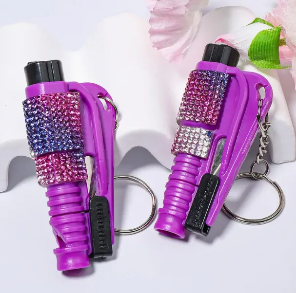 

2pcs/set Rhinestone Bling Shiny 3 IN 1 Multifunctional Car Glass Broken Window Hammer Car Emergency Escape Car Seat Belt Cutter