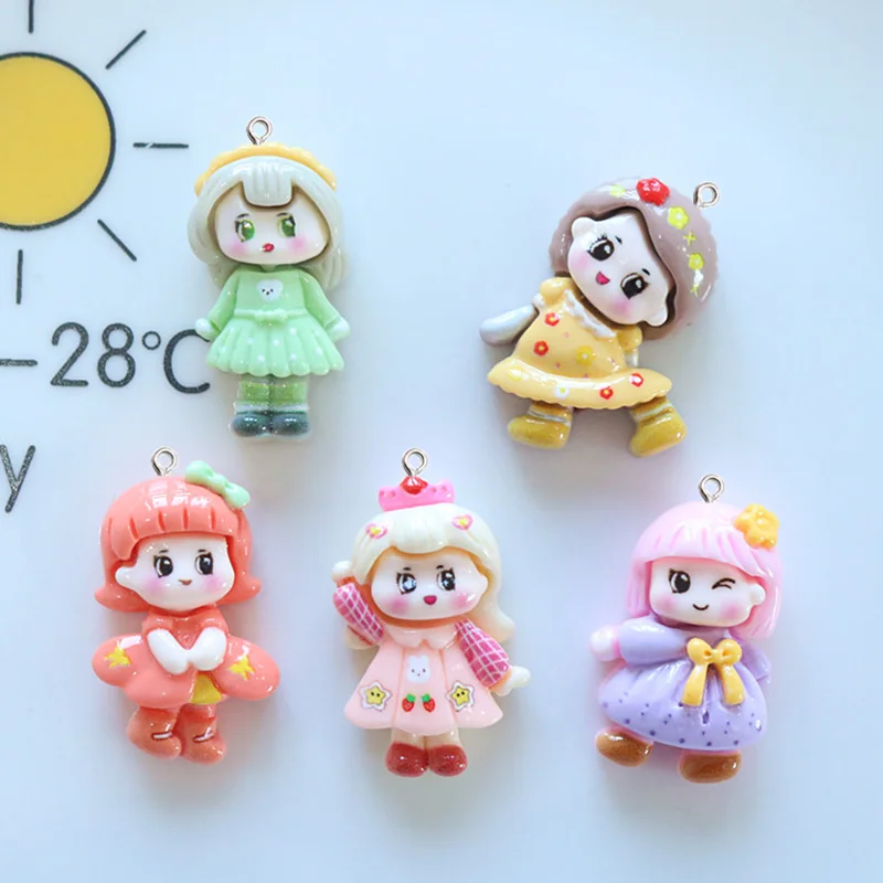 10Pcs Cartoon Princess Girl Planar Resin Woman Charms Earring Necklace Keychain Pendant DIY Fashion Jewelry Accessories Hook