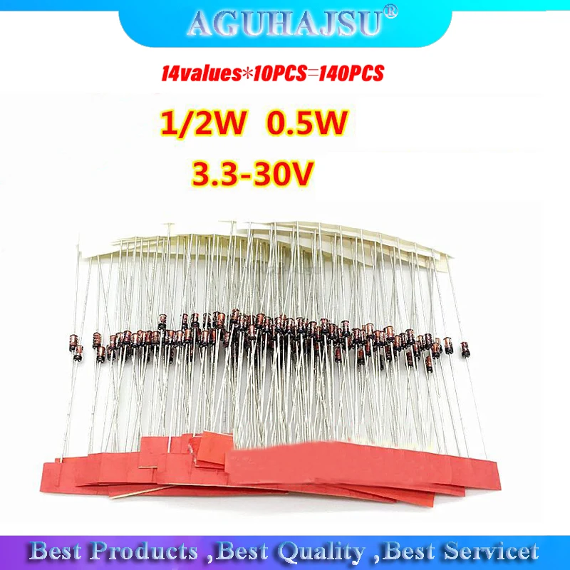 14values*10PCS=140PCS 0.5W regulator 3.3v-30v 1/2w  Diode component Assorted kit package new and original