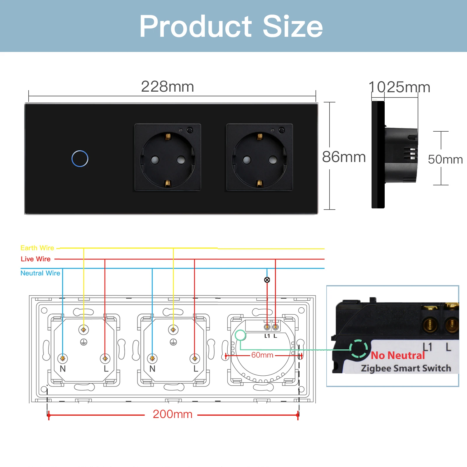 Bseed EU Standard Zigbee Smart Switch 1/2/3 Gang With Double Zigbee Socket Google Home Alexa Smart Life App Voice Control