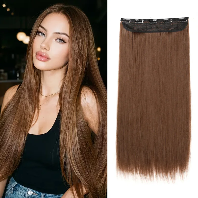 24Inch Long Straight Synthetic Clip-in Hair Extensions Quick Wear Hairpiece for Women Daily Party  Add Hair Volume Length