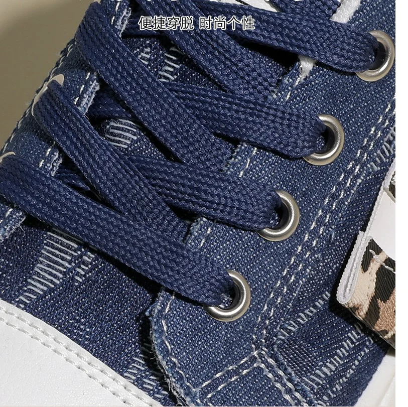 Neue Hip-Hop-Style Denim-Canvas-Schuhe Größe 43 Damen-Plimsolls mit Leoparden-Detail Niedrige Sneakers Damen Mode Freizeittrainer Turnschuhe – Detail 10