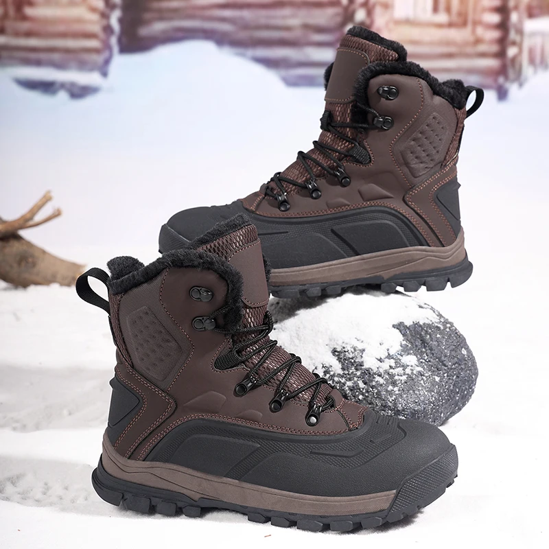 

Winter Warm Men Ankle Boots Comfortable Man Snow Boots Outdoor Cotton Work Boots Non-slip Waterproof Mens Hiking Climbing Shoes