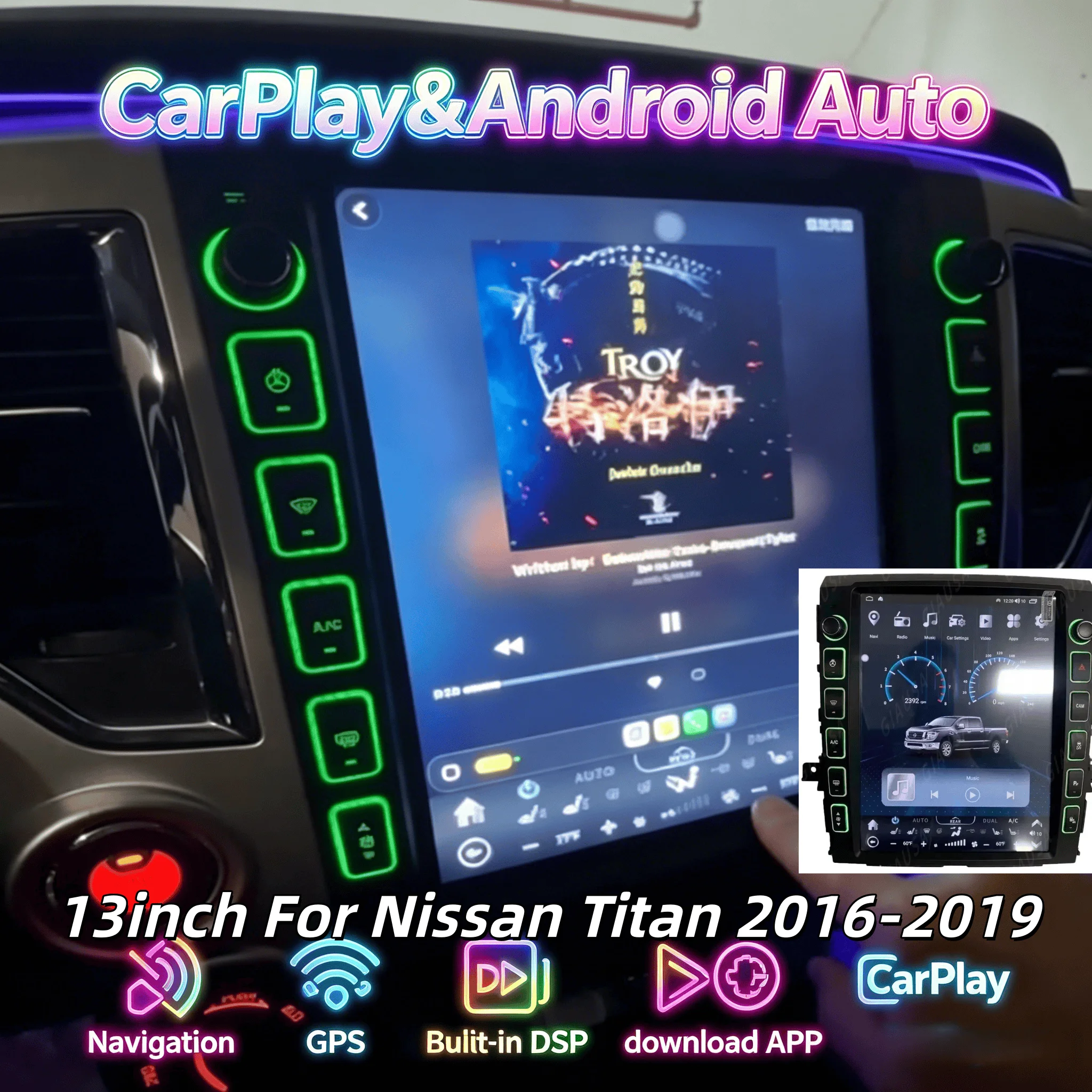 

H 13inch Android Screen Radio 2din For Nissan Titan 2016-2019 Carplay Car Multimedia Video Player Stereo Navi Head Unit Navig