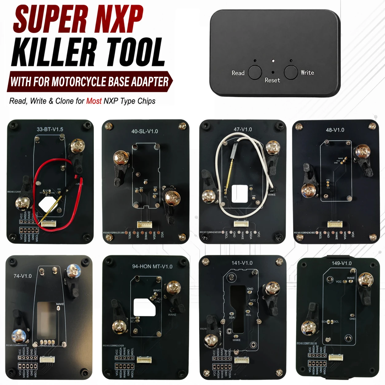 For Motorcycle Key All NXPChip Smart Keys Clones 4 Tokens & Unlimited Version Super NXPKiller Read Copy Device With Adapter Base