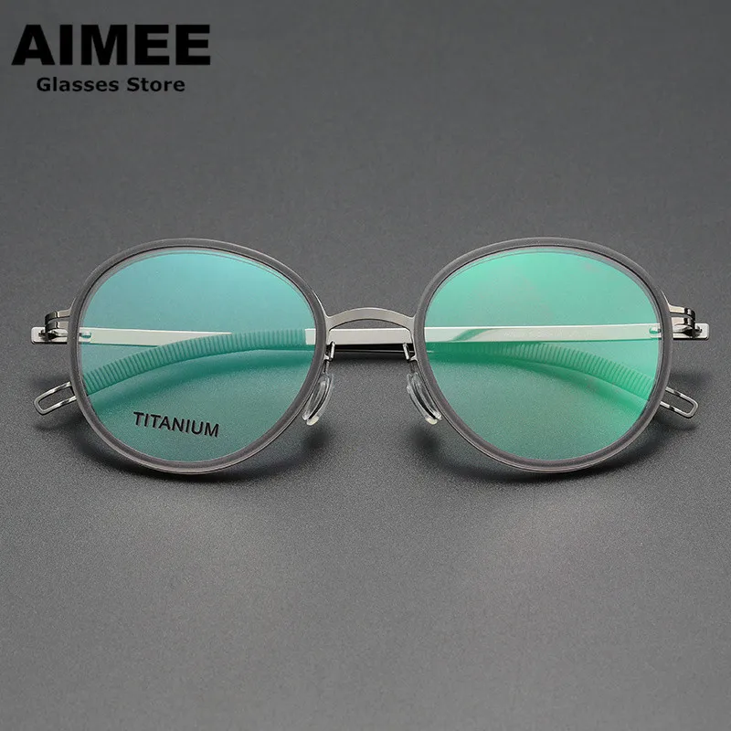 Men's Round Eyeglasses Screwless Titanium Ultralight Glasses Frame Women Prescription Eyewear Rubber Ring Optical Spectacles New