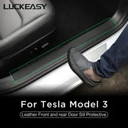 LUCEASY For Tesla Model 3 Car Leather Front And Rear Door Sill Protective model3 2017-2023 Hidden Protection 4pcs/Set