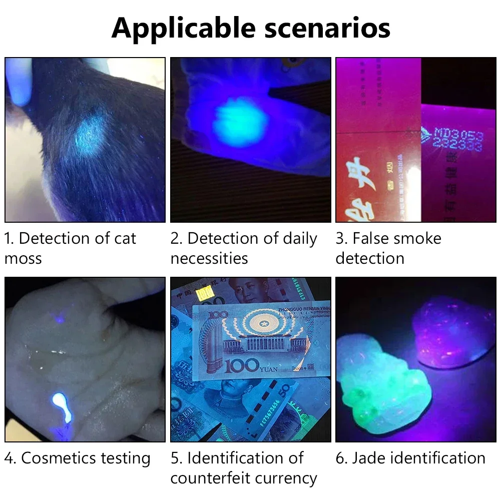 ไฟฉาย LED อะลูมินัมอัลลอยแสง UV สีม่วง, ไฟฉาย USB 365nm แสงตรวจจับเชื้อราตัวทำเครื่องหมายไฟกระเป๋าขนาดเล็กสำหรับแมวสุนัขมอส