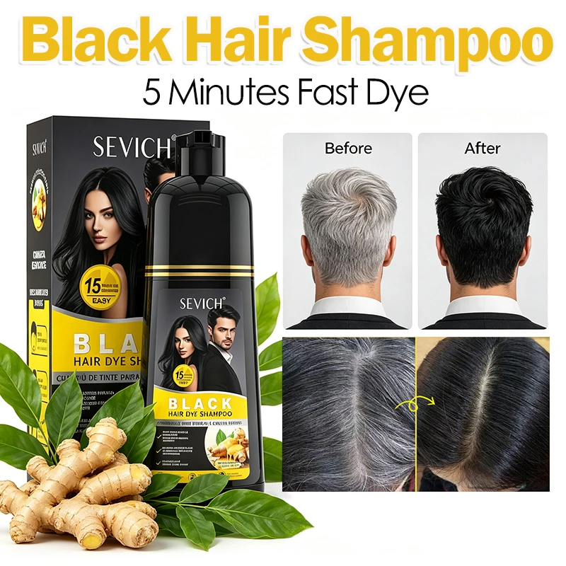 Hair Color Shampoo for Gray Hair 3 in 1 Black Hair Dye Shampoo 500ml Covers Gray Hair Natural Black Coloring Care for Men Women