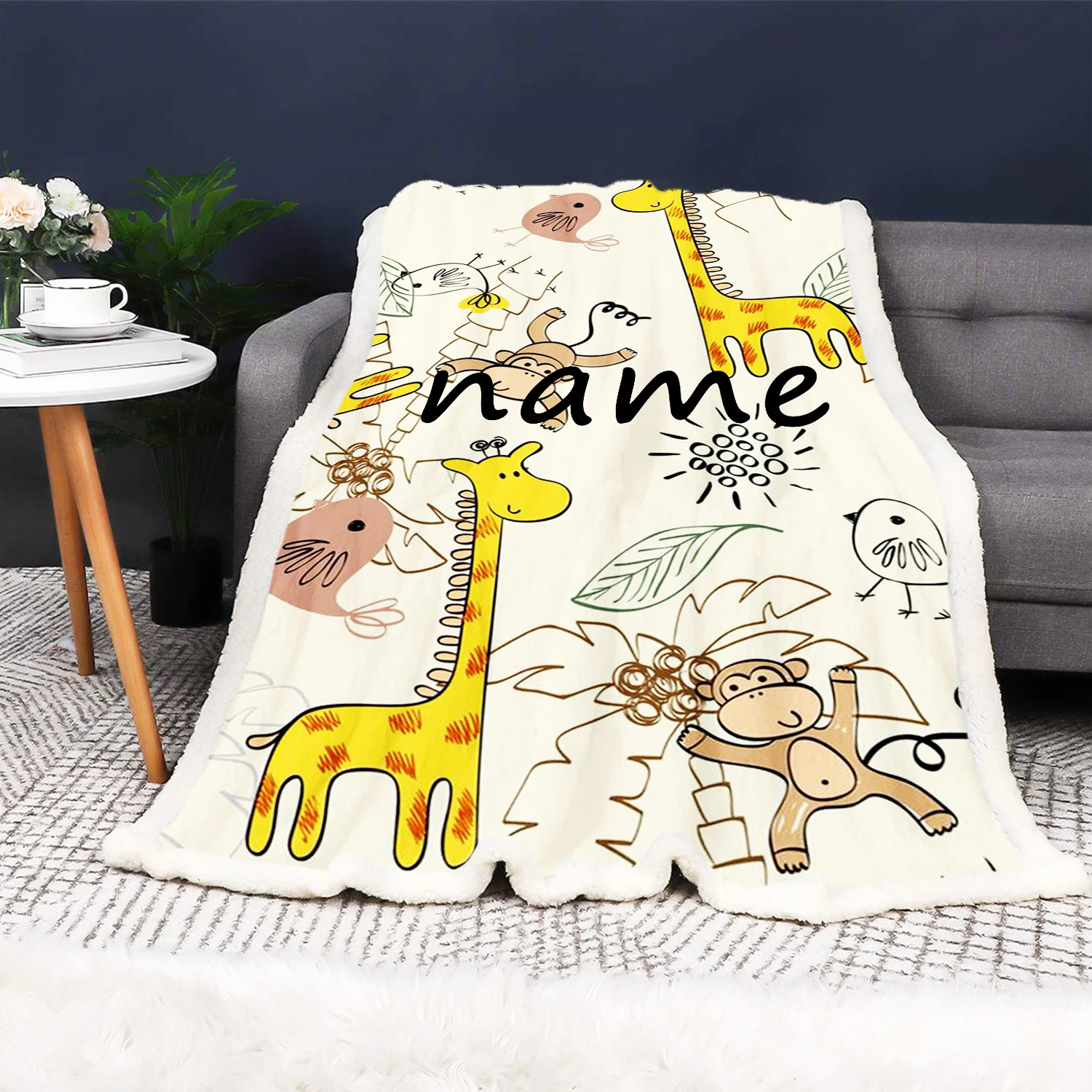 Diy Giraffe Cartoon Blankets for Children Cute Printing, Microfiber Fabric, Baby Nap, Gifts for Kids, Custom