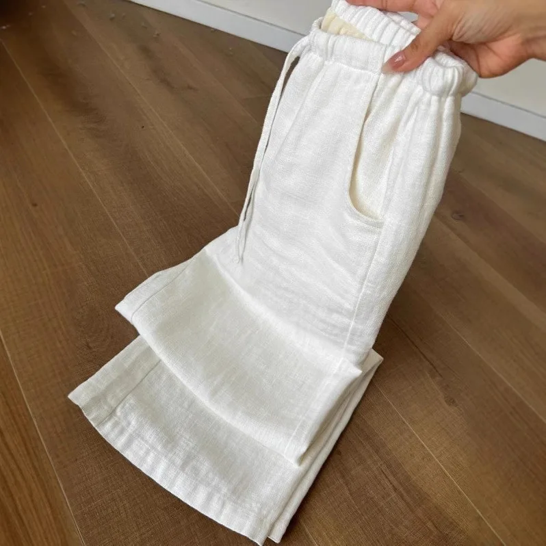 White Linen Wide-leg Pants Women's Summer 2026 New Cotton and Linen Casual Breathable Ice Silk Sunscreen Pants