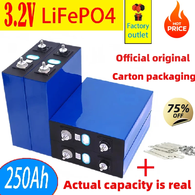 3.2V 250ah Lifepo4 Grade A Rechargeable Battery 3c Lithium Iron Phosphate DIY 12V 24V Electric Car Boat Solar Storage RV Inverte