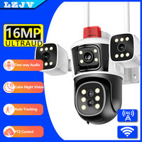 LZJV 16MP 8K HD Wifi IP Camera Four Lens Three Screen 10X Zoom Outdoor PTZ Security Cam Auto Tracking Security Protection CCTV