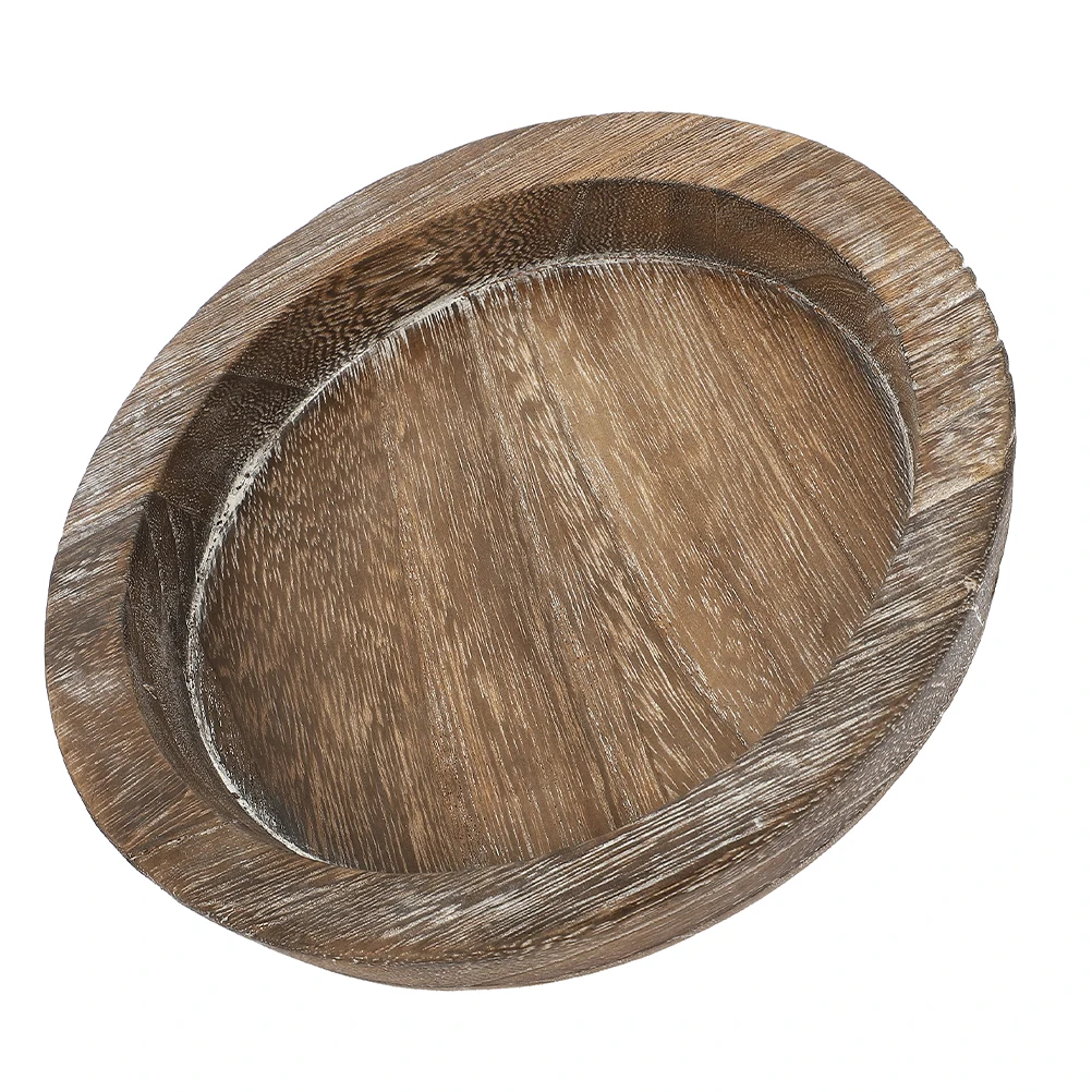 

Wooden Plate Tray Decorative Trays for Coffee Table Circle Serving Vintage Bohemian Plates Display Boho Counter Decoration Bowl