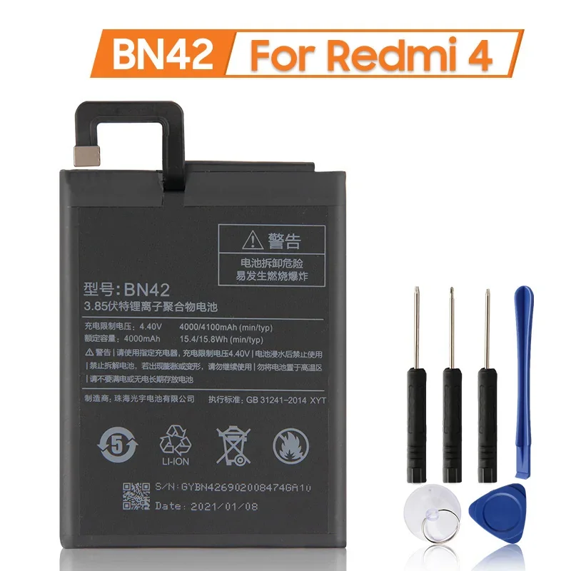 New Replacement Phone Battery BN42 For Xiaomi Redmi 4 Hongmi4 Redrice Standard Version Phone Battery 4000mAh