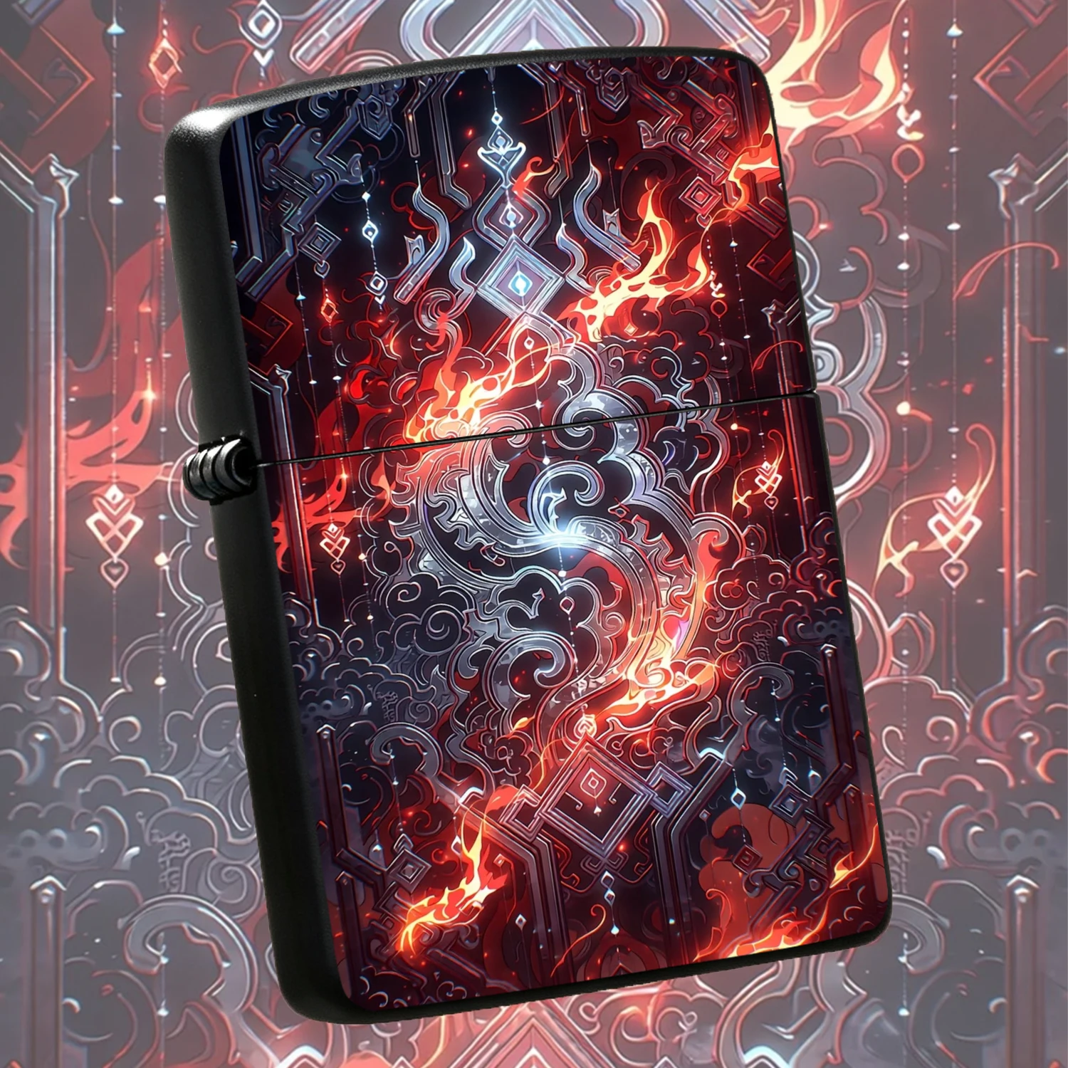 Eastern Style Style Lighter with Carved Silver Cloud Mecha Pattern, Surrounding Glowing Flame Effect, Durable Non-slip Body, Exquisite Collectible Decorative Pocket Lighter, Ideal Gift for Men for Daily Use and SPECIAL Occasions A Fun and
