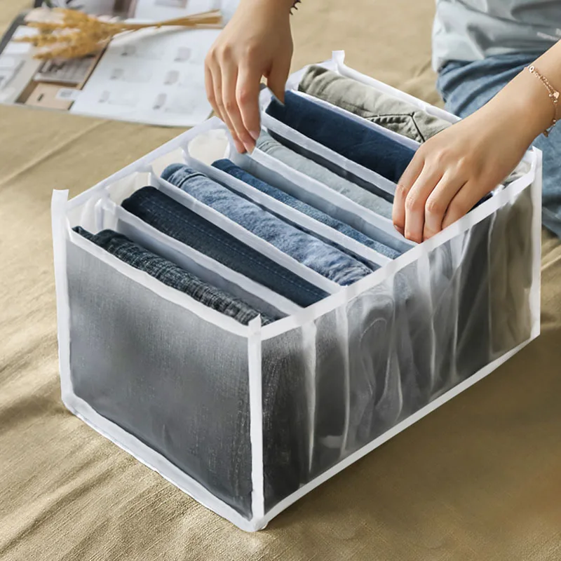 

Pants Clothes Collection artifact wardrobe grid tidying boxes jeans collection bag clothes divider bag home use transparent