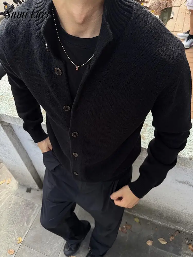 

Деловые повседневные мужские вязаные куртки, винтажные однобортные свитера с воротником-стойкой, мужские осенне-зимние модные тонкие кардиганы