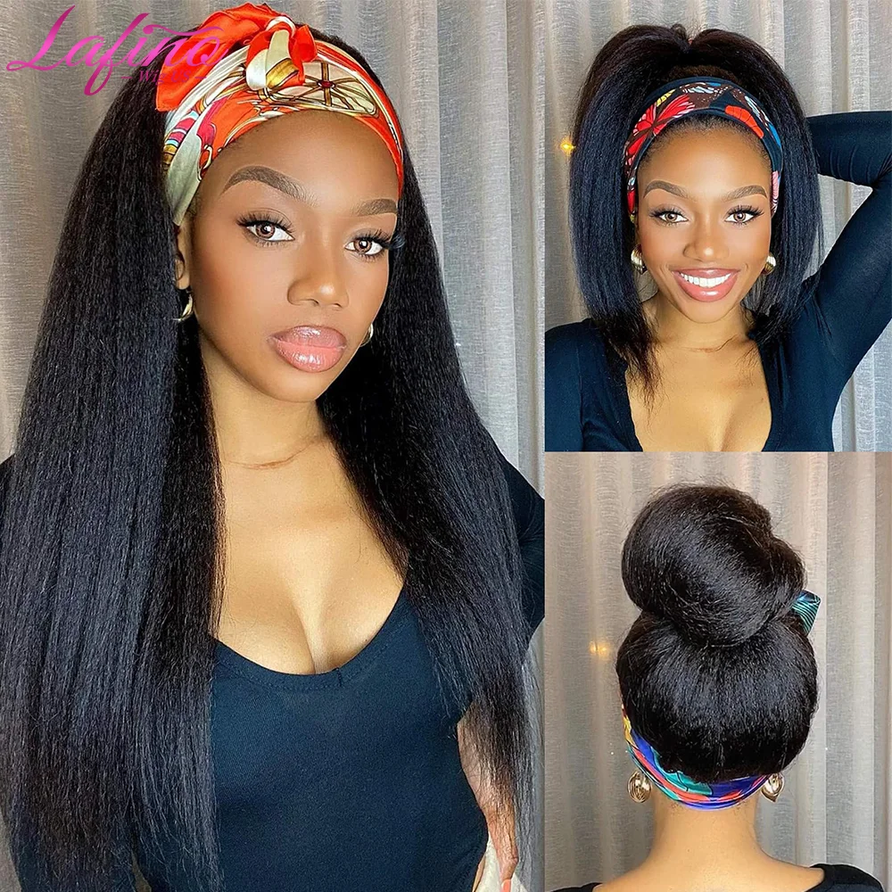 

Парик Lafino Invisible Strap Kinky Straight 360 Full Lace Front, бразильский парик из натуральных волос Yaki Straight V-образной формы, без клея, плотность 250