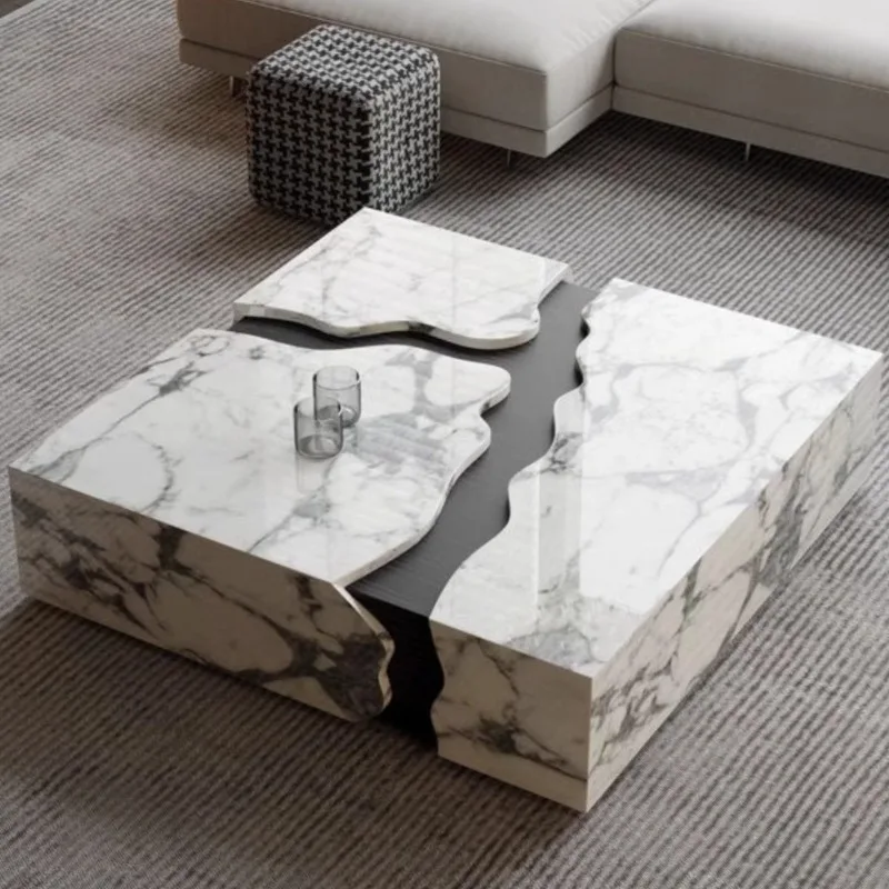 

Modern Stylish Square Coffee Table with Marble Top and Rock Plate Design Stable Home Furniture for Living Room Hot Selling