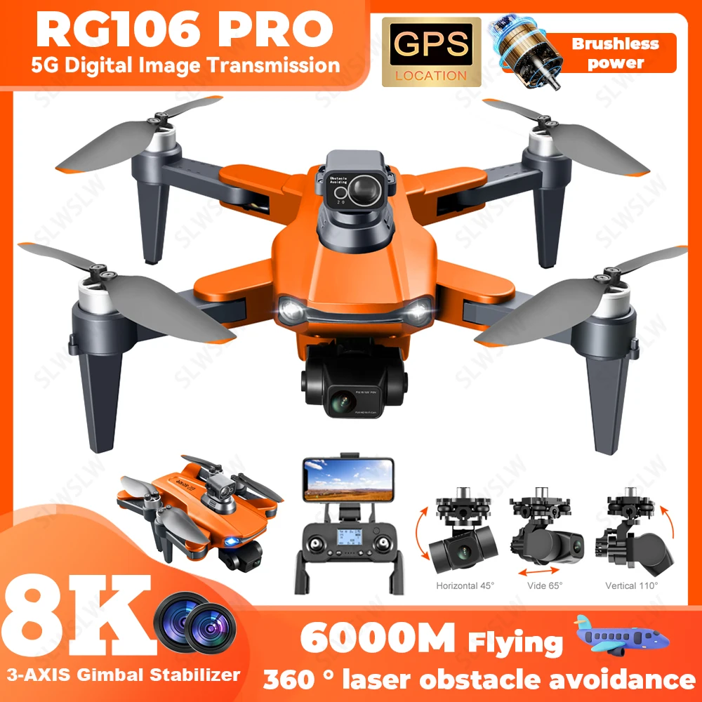 2024 HOT RG106 & RG106Pro Drone 8k Profesional Camera GPS 6KM Quadcopter Drone 3 Axis Brushless Motor 5G WiFi FPV RC Drones Toys