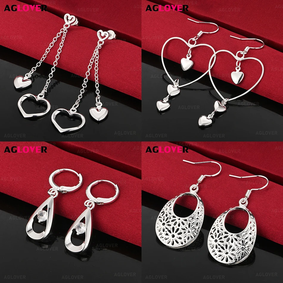 

AGLOVER 925 Sterling Silver Heart-Shaped Earrings Three Hearts Earrings Exquisite Popular Women's Anniversary Gift Jewelry