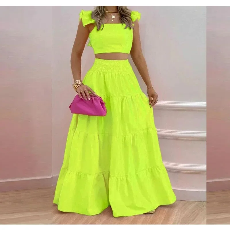 

Skirt Y2k Two Piece Set Womans Clothing New 2025 Spring/Summer Elegant Sexy Collage Sleeveless Top and Longuette Suits Female