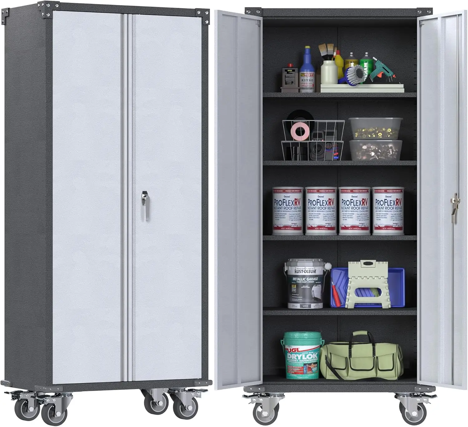 

Garage Storage Cabinet with Wheels,Metal Adjustable, Lockable Rolling Cabinet,Home Office Metal Utility Cabinet for Garage