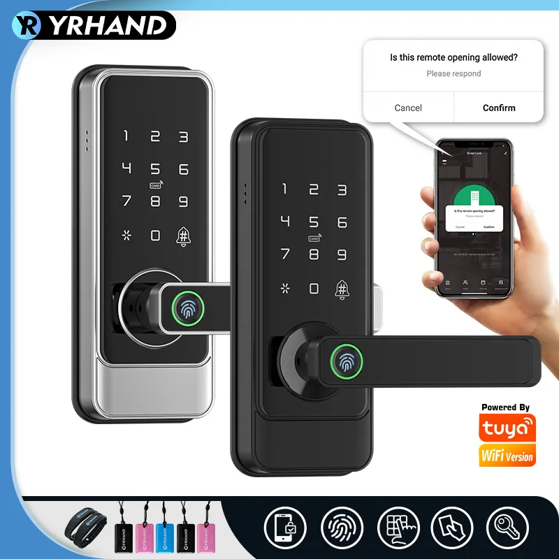 

YRHAND Waterproof Biometric Electronic Lock Digital Lock Tuya App Remote Unlock Keyless Fingerprint Smart Door Lock For home