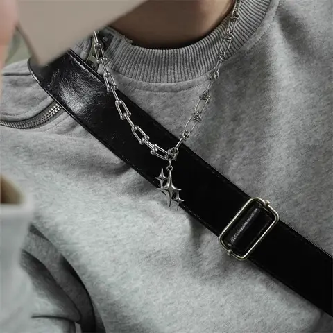 Fashion Titanium Steel Four Star Splicing Pendant Necklace for Men and Women Niche Street Design High End Adjustable Jewelry
