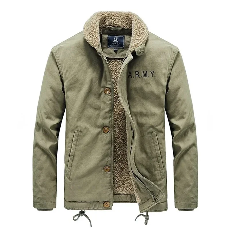 Fur Collar Plus Fleece Tooling Pilot Men Clothing 2024 Men's Winter Thickened Jacket Casual Fashion Parkas