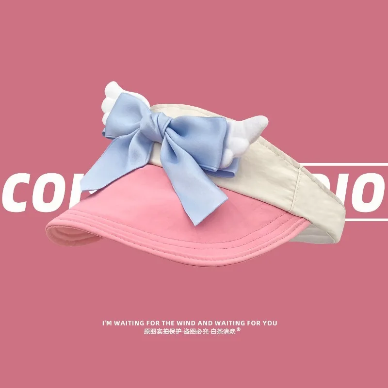 Korean Version of Sweet and Cute Bow Wings Quick-drying Empty Top Hat for Women Summer Travel Sun Protection Sun Hats Cap