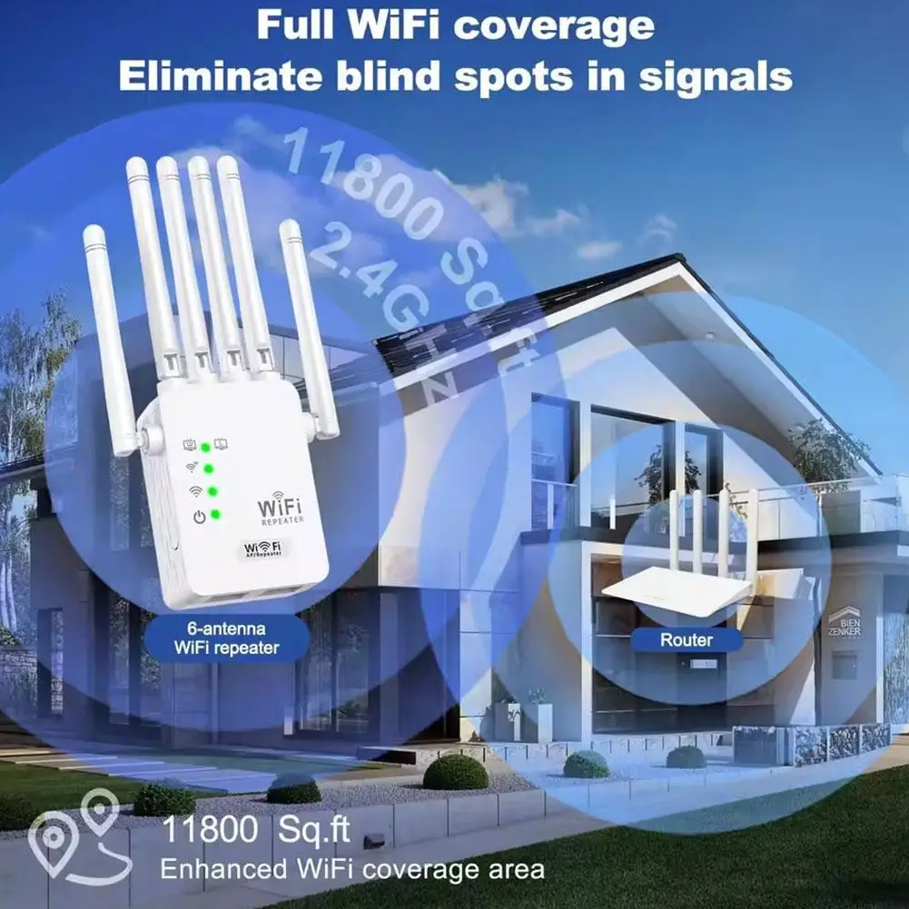 Extensor WiFi amplificador de señal WIFI 6 antenas potente potenciador de señal penetración 5,8 GHz/2,4 GHz banda 1200Mbps Dual Home Wa P9D9
