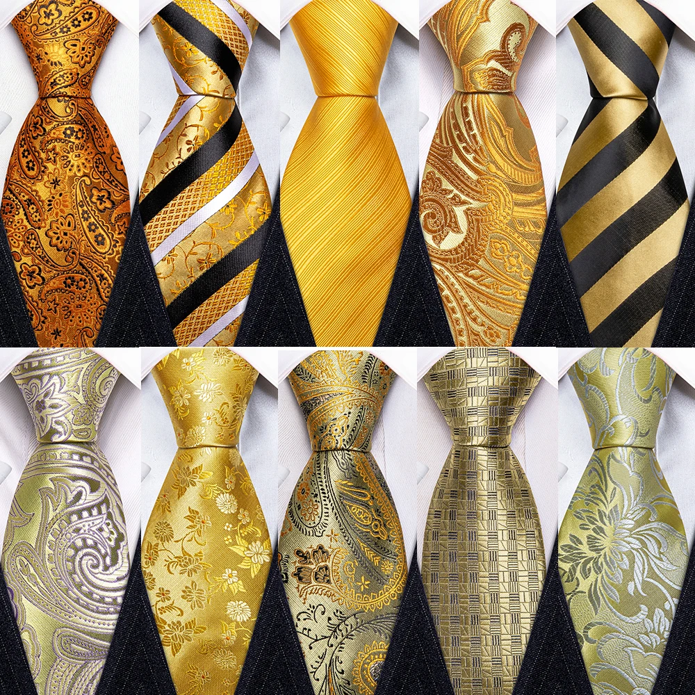 Luxury Gold Floral Ties For Men Exquisite Design Silk Necktie Handkerchief Cufflinks Sets Groom Wedding Business Party LN-6367