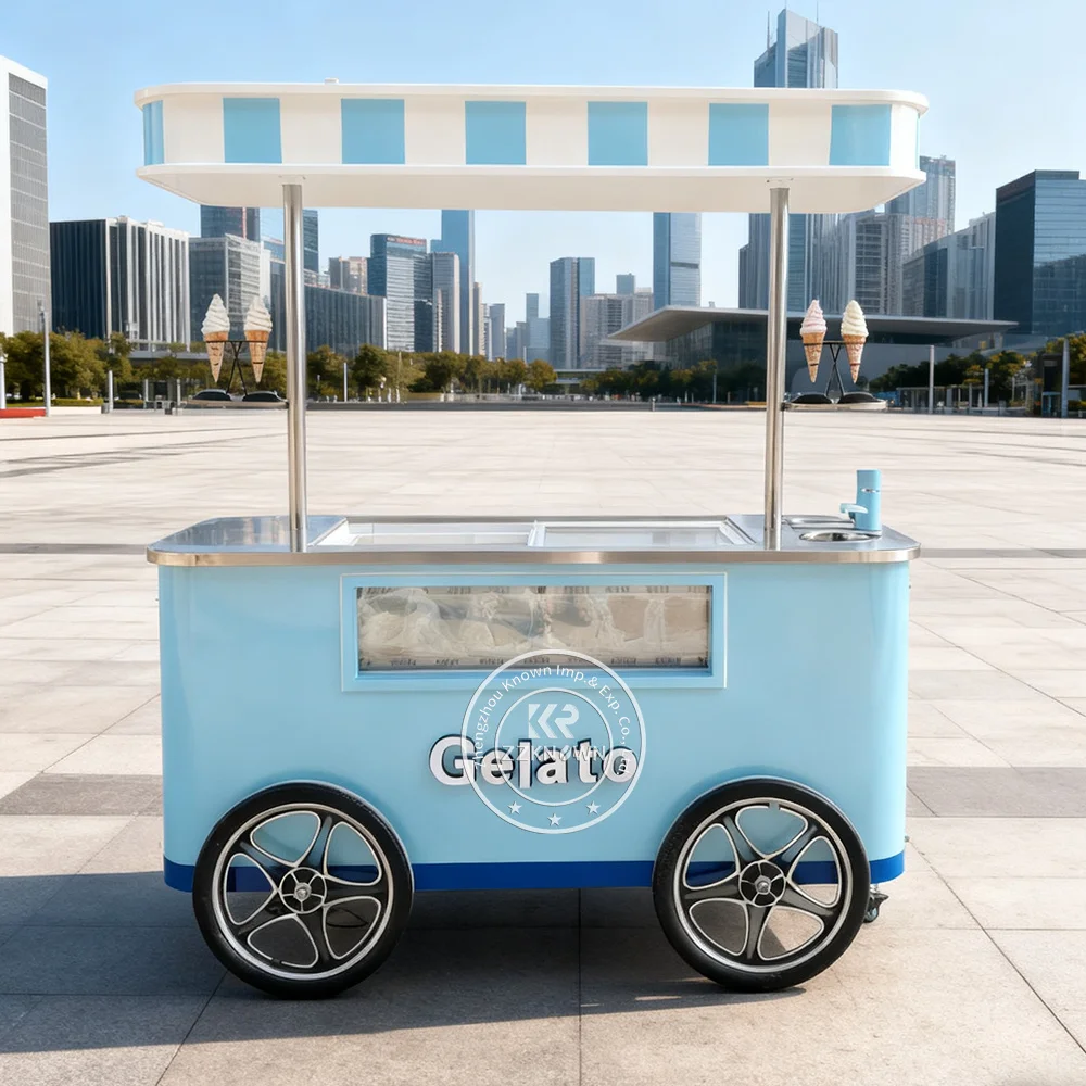 Mobile Food Cart Popsicle And Ice Cream Carts Lunch Street Food Truck Outdoor Ice Cream Vending Cart with Umbrella
