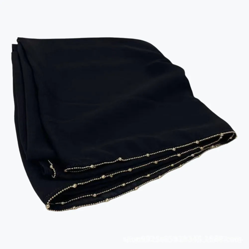 

Fashion Solid Color Ethnic Style Scarf Long Beads Chain Headscarf Thin Bandana Tudung Daily