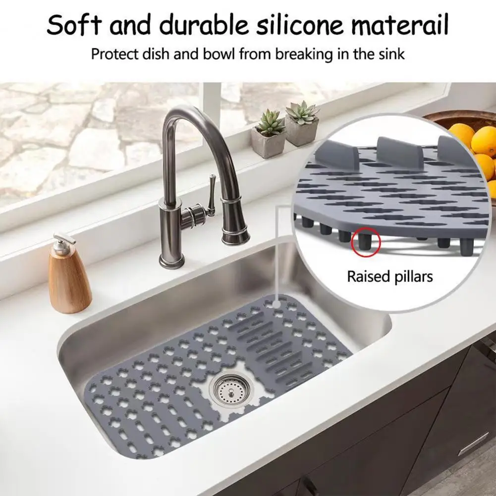 Sink Protector Easy to Clean Hollow Out Anti-slip Quick Drying with Raised Pillars Dishwashing Mat Kitchen Accessories for Daily