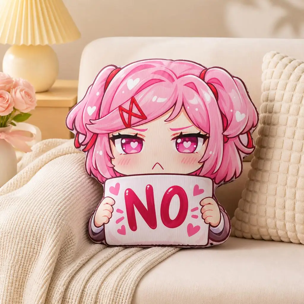 Anime Girl No Throw Pillow Kawaii Attitude Cushion Irregular Stuffed Plush Pillow for Sofa Home Decor Gift for Anime Fans