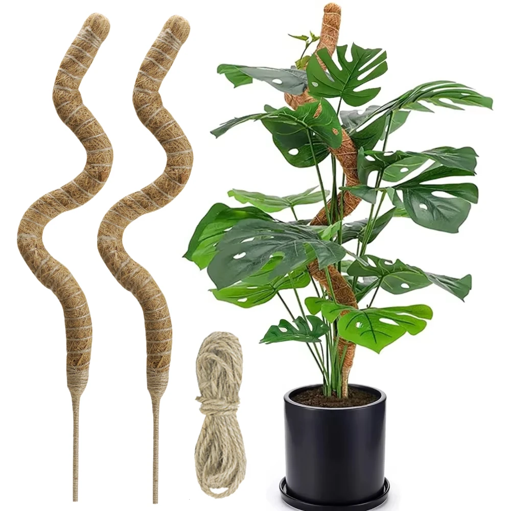 60CM/120CM Moss Pole for Climbing Plants 2 Pack Coir Totem Pole Plant Support with Tie for Monstera Potted Plants to Grow Upward