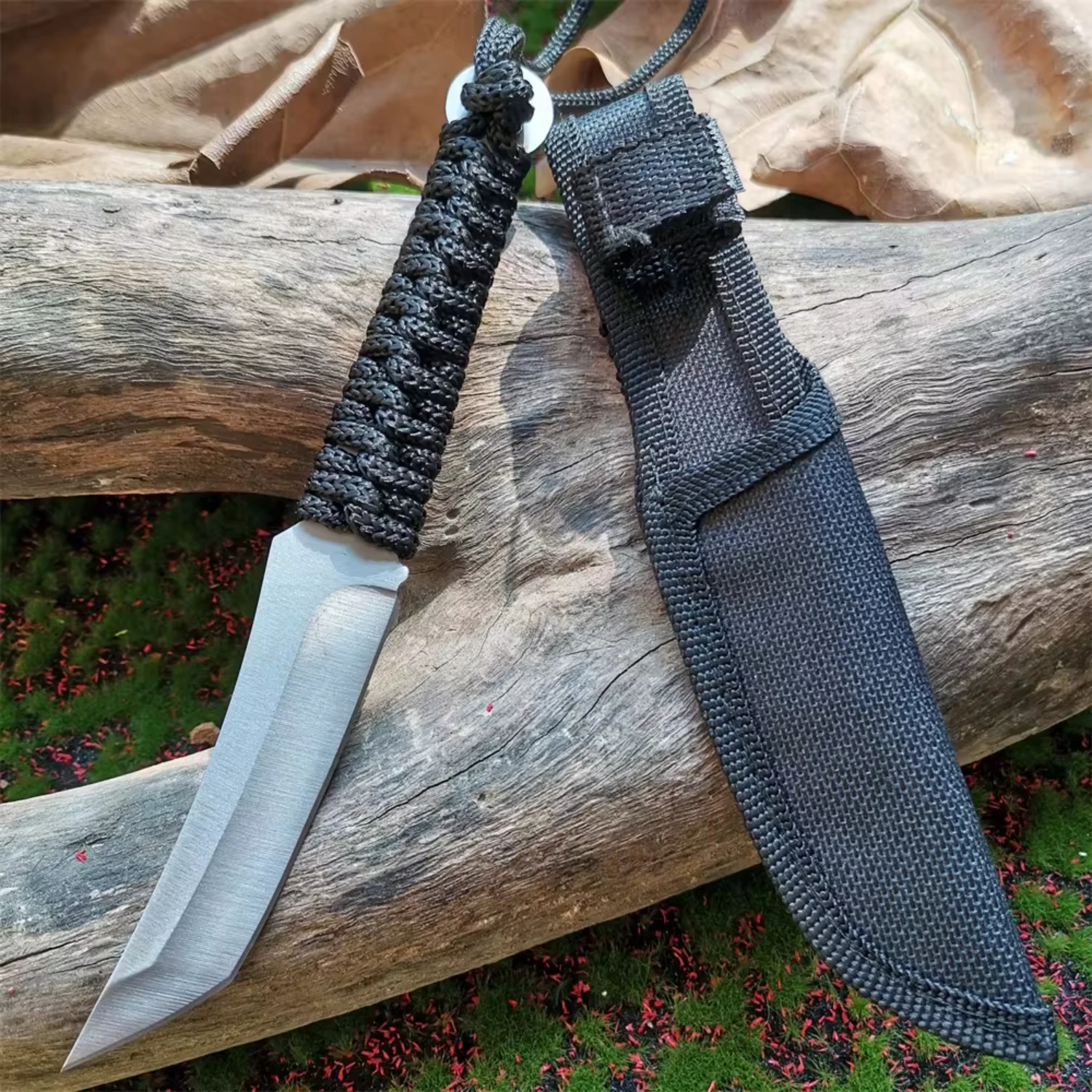 8CR13MOV Blade Straight   Outdoor Survival and Defense -  and Reliable Fixed Blade  with Rope Wrapped Handle